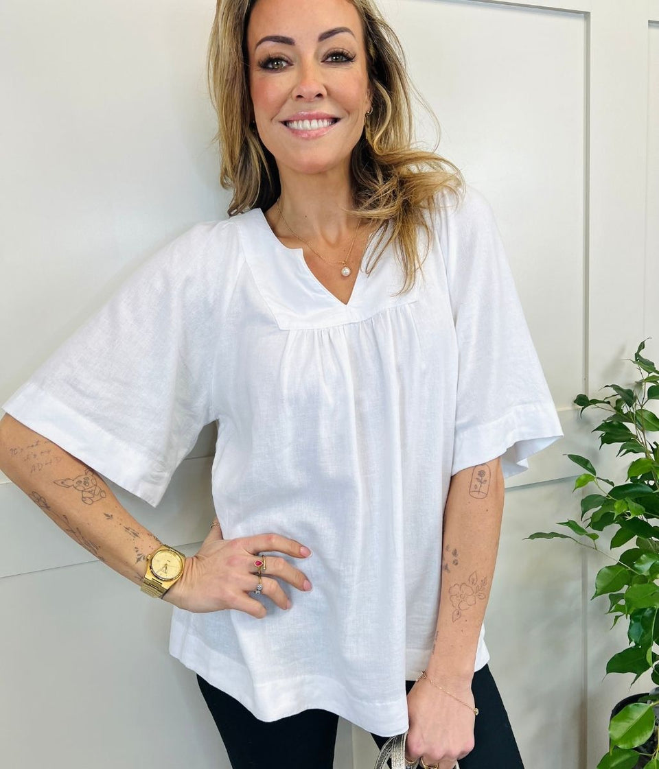 White Linen Rich Relaxed Top