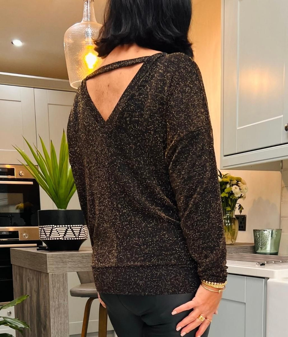 Sparkle Blouson V Back Top