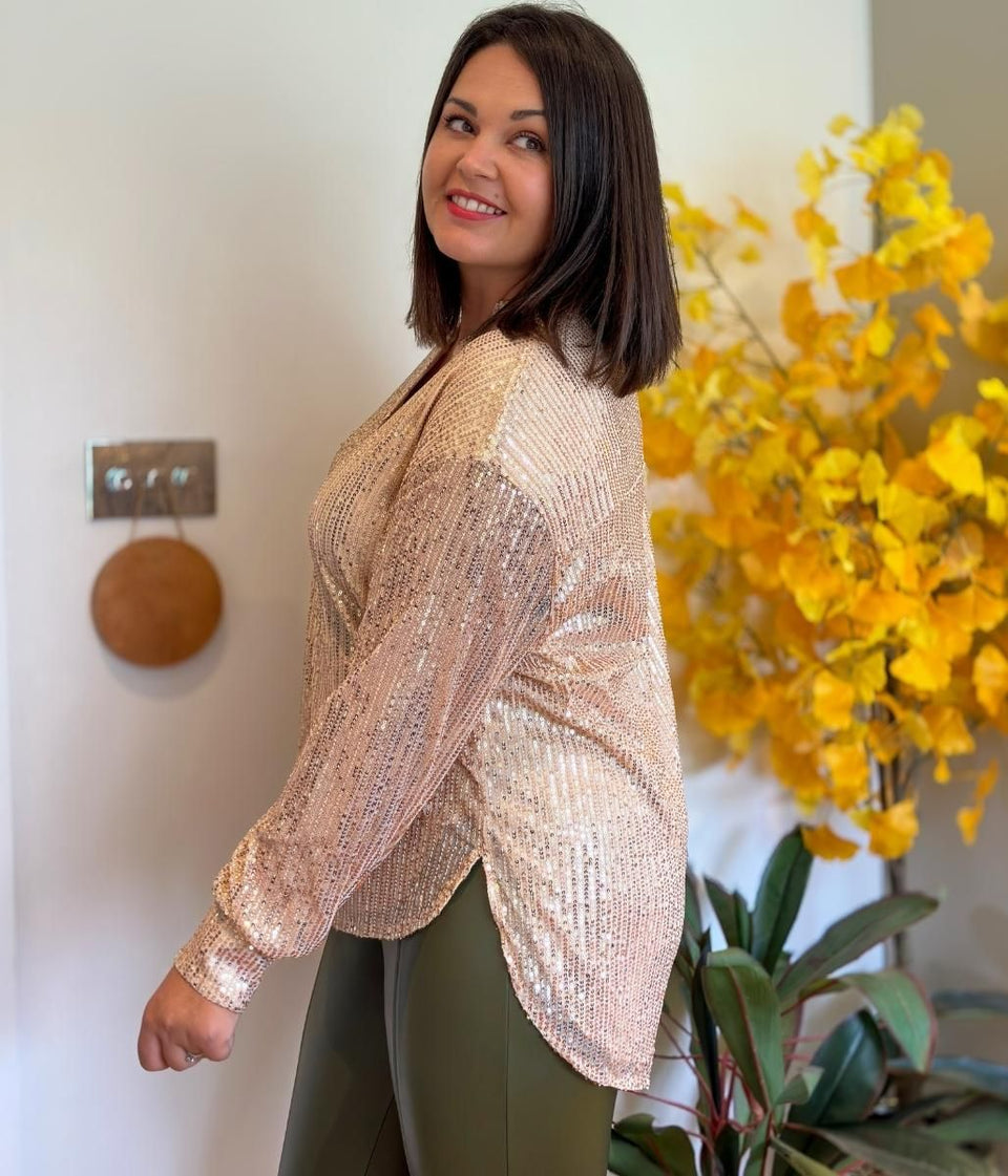 Rose Gold Sequined Sparkle Shirt