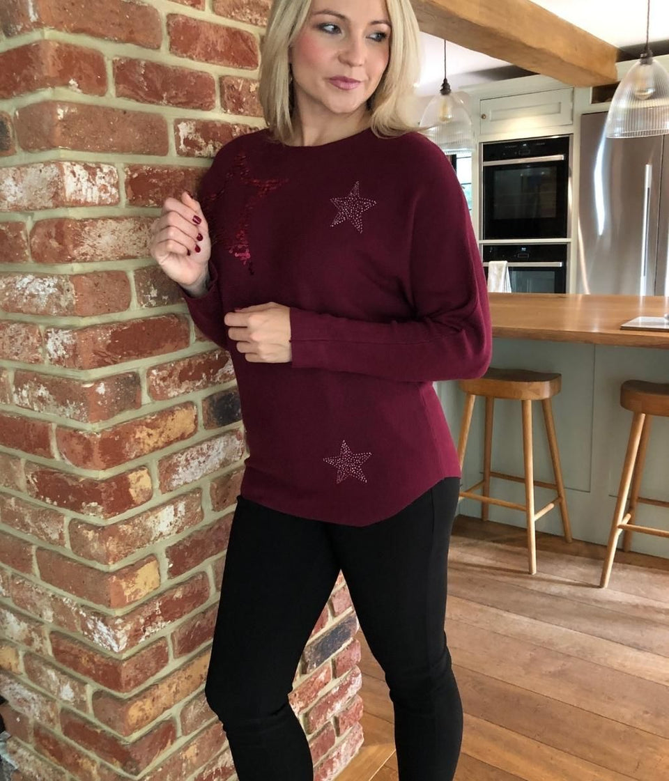 Burgundy Embellished Star Jumper