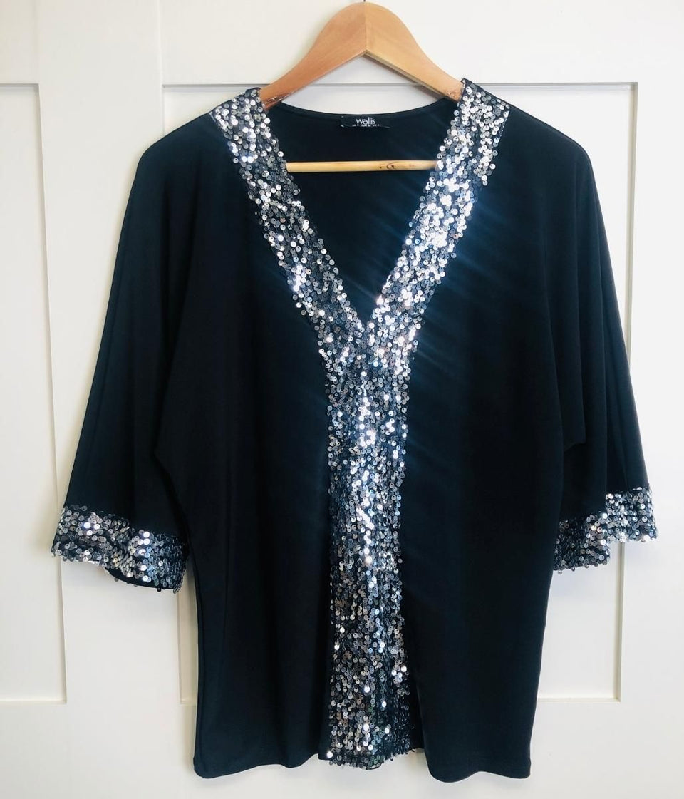 Black and Silver Sequin Tunic Top Highstreet Outlet UK