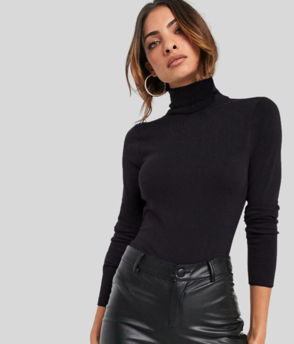 Black fine knit polo neck hotsell