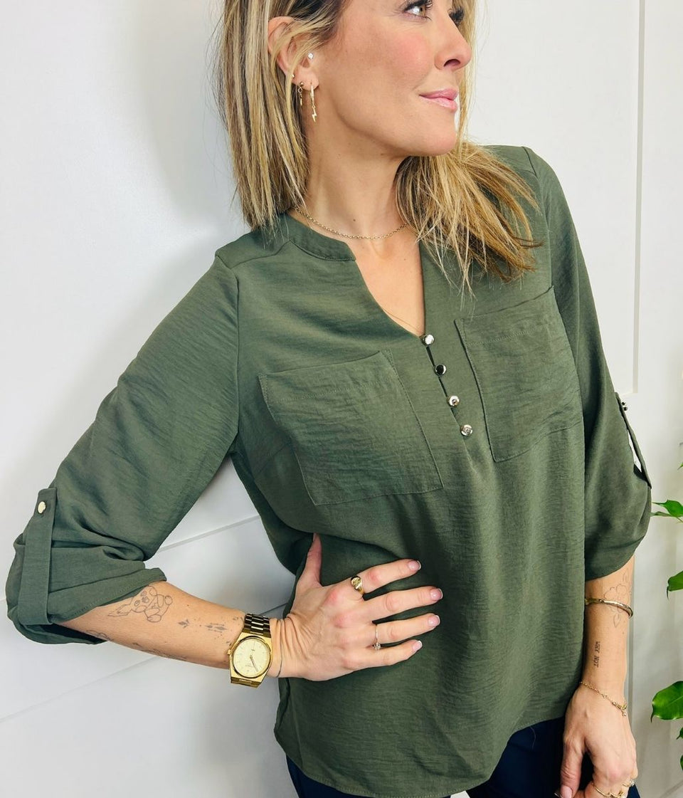 Khaki Popover Tunic Blouse