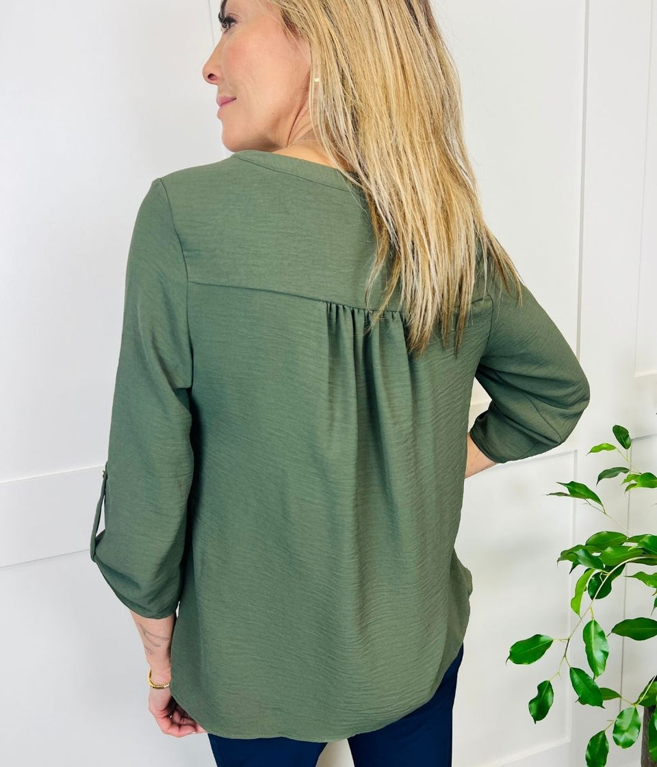 Khaki Popover Tunic Blouse