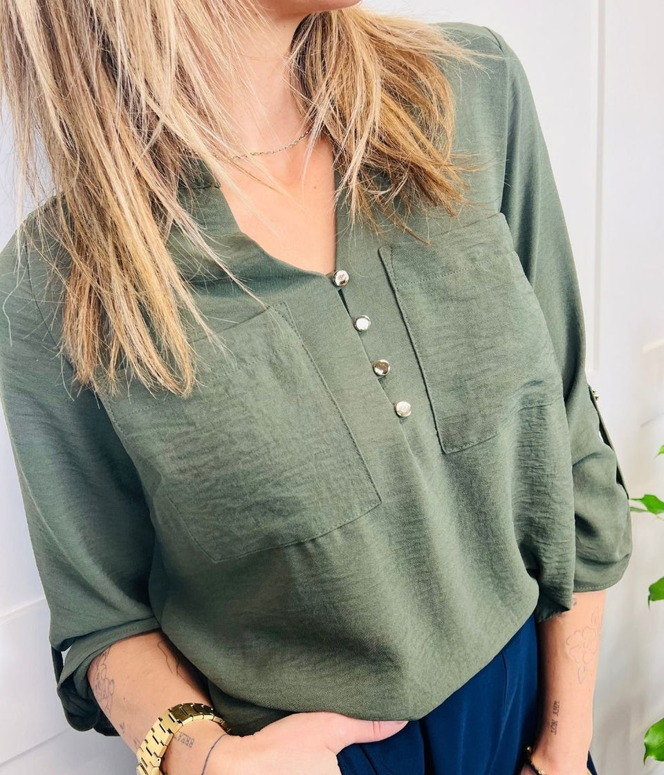 Khaki Popover Tunic Blouse