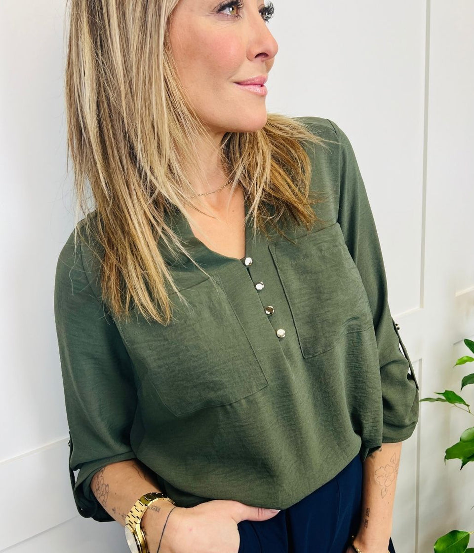 Khaki Popover Tunic Blouse