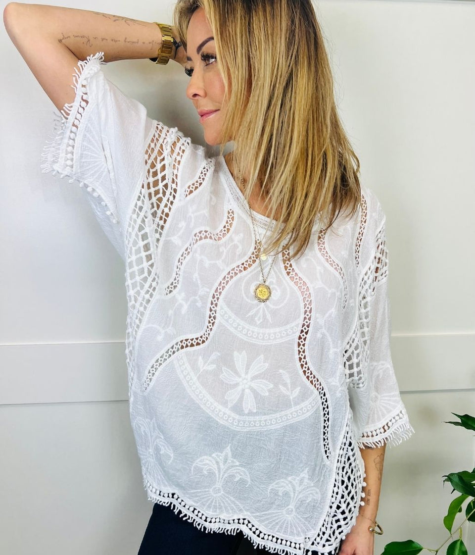 White Crochet Lace Blouse