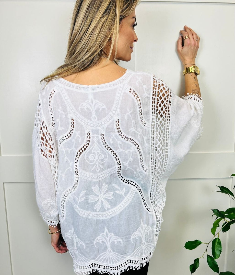 White Crochet Lace Blouse