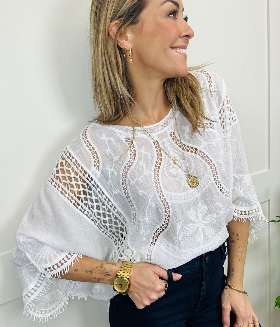 White Crochet Lace Blouse