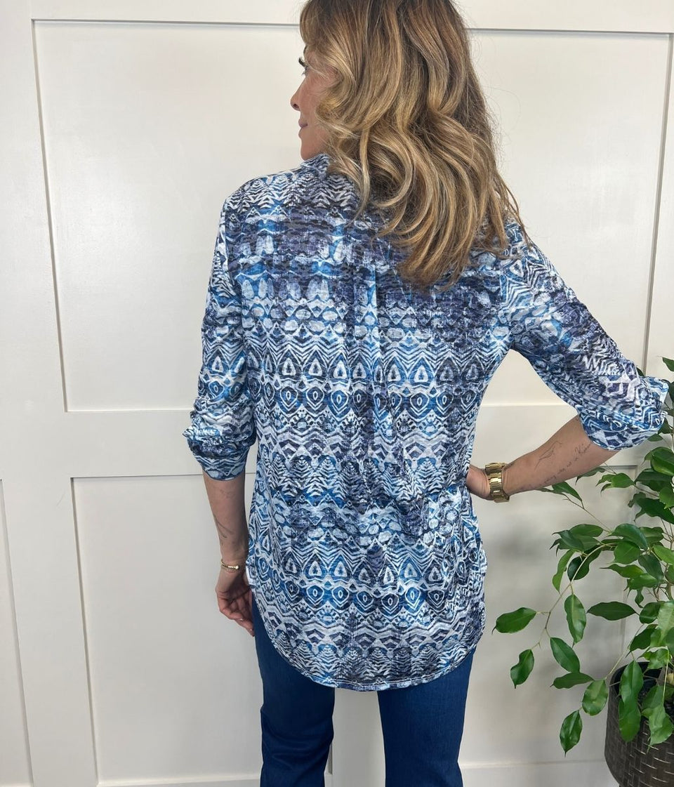 Blue Printed Tunic Blouse