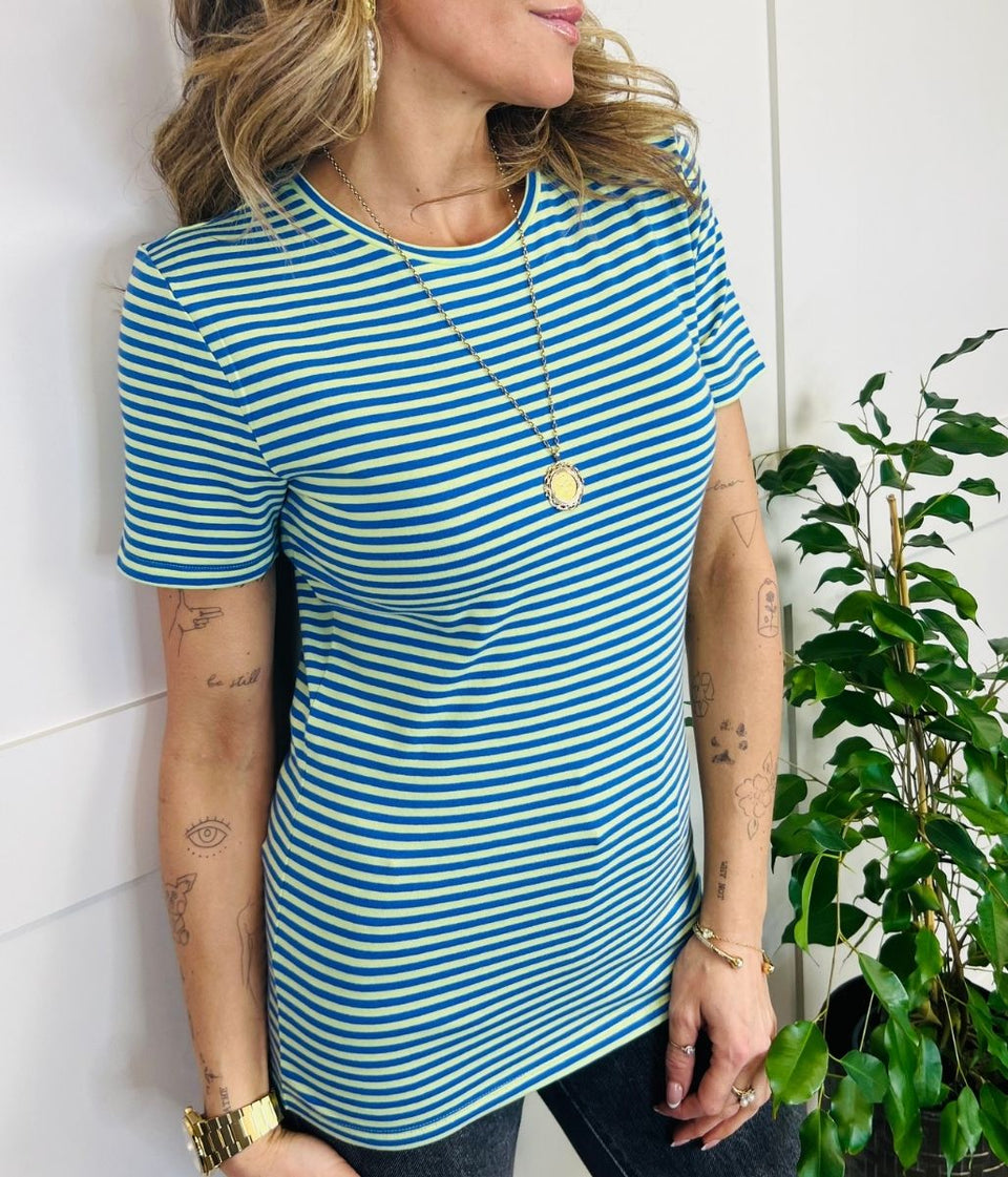 Green & Blue Striped Slim Fit Tee