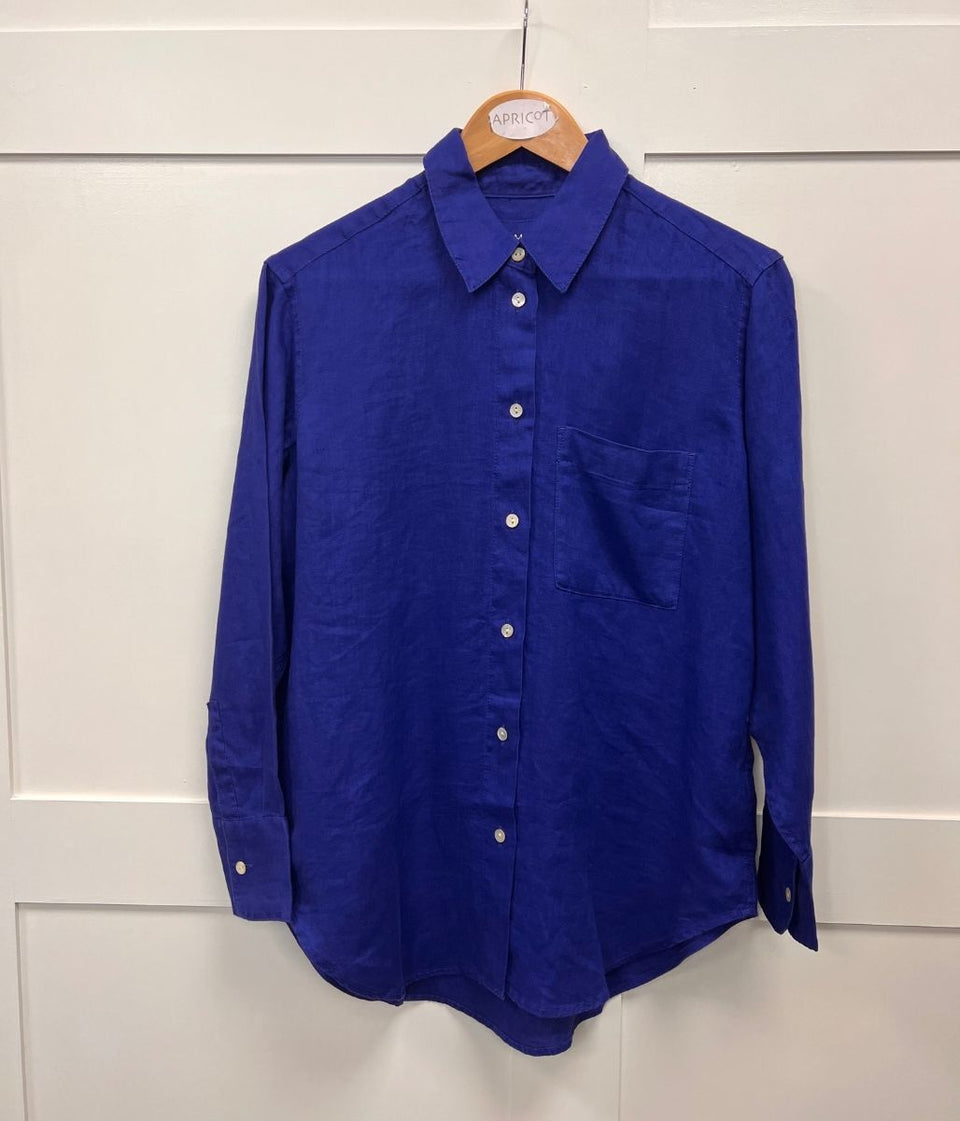 Blue Pure Linen Oversized Shirt