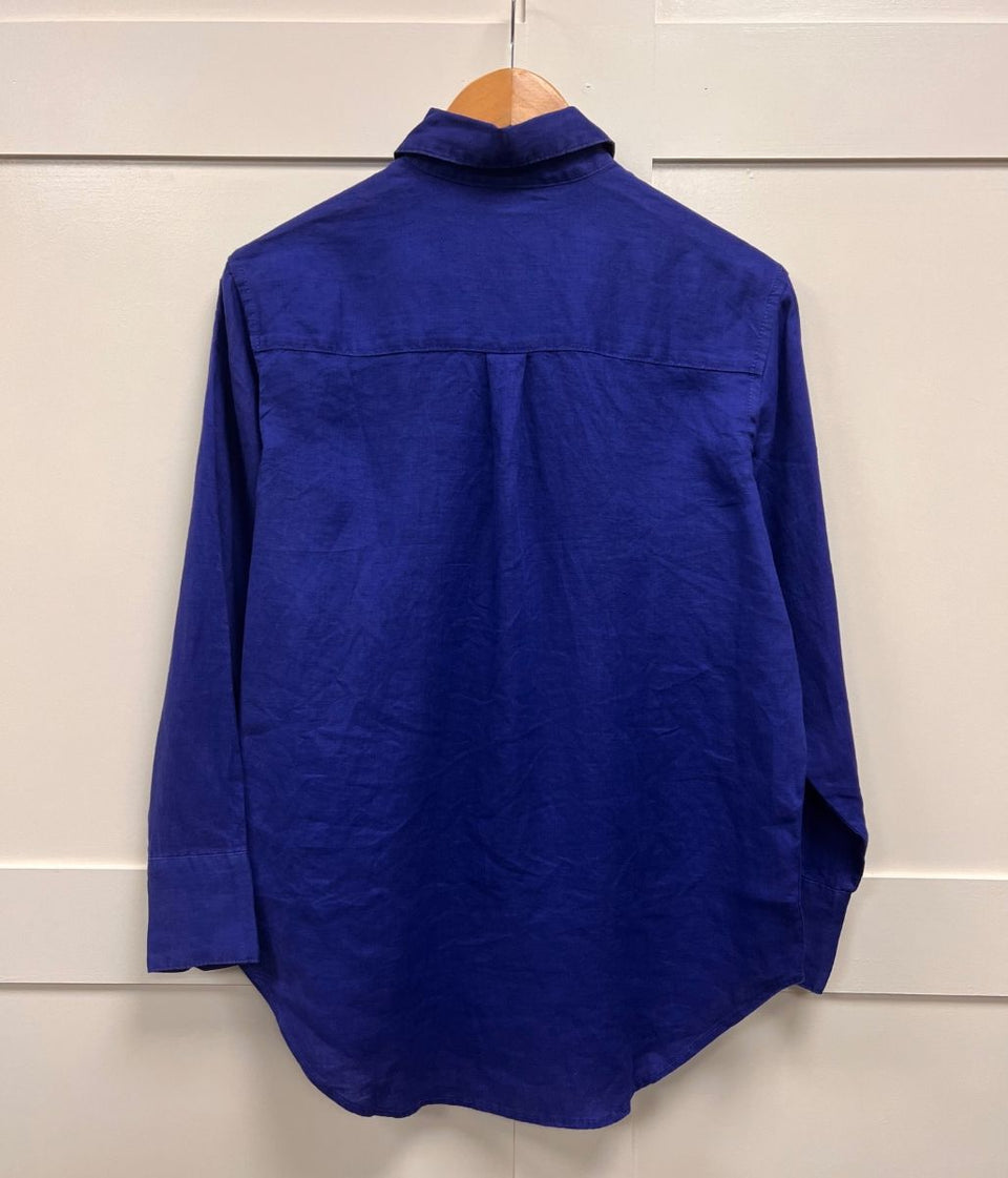 Blue Pure Linen Oversized Shirt