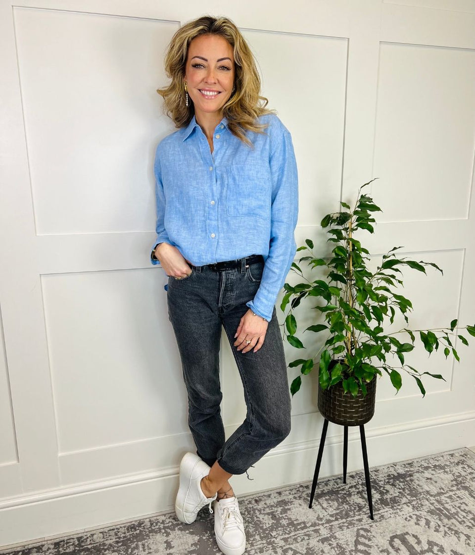 Light Blue Pure Linen Oversized Shirt