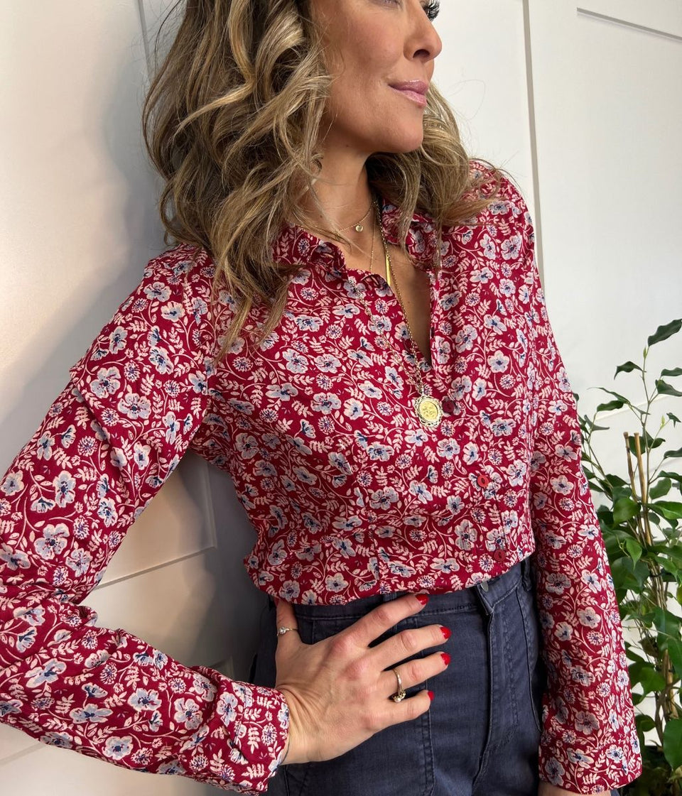 Red Flower Print Larissa Shirt