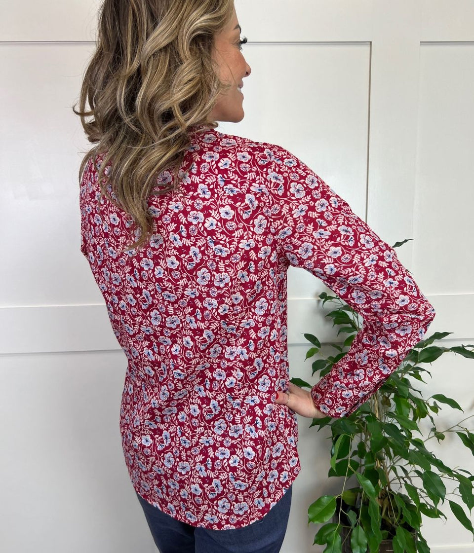 Red Flower Print Larissa Shirt