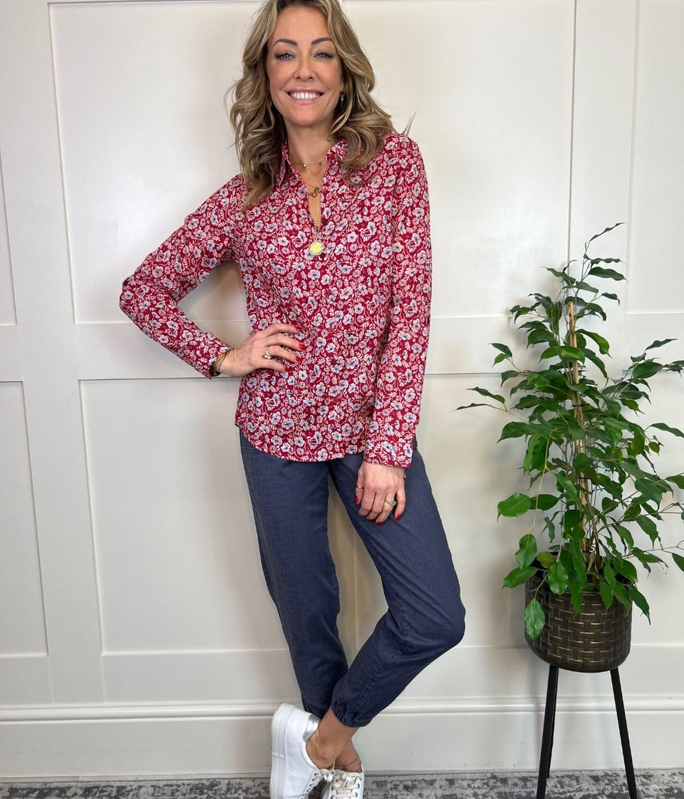 Red Flower Print Larissa Shirt