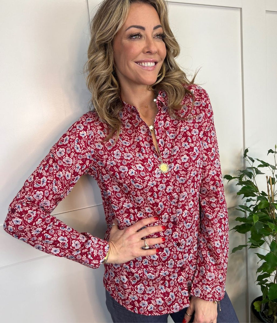 Red Flower Print Larissa Shirt