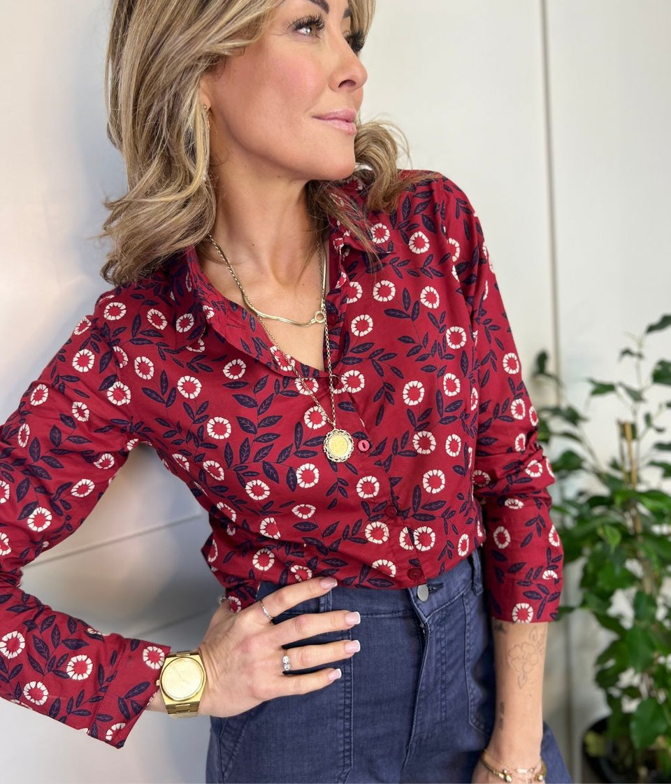 Red Dahlia Print Larissa Shirt