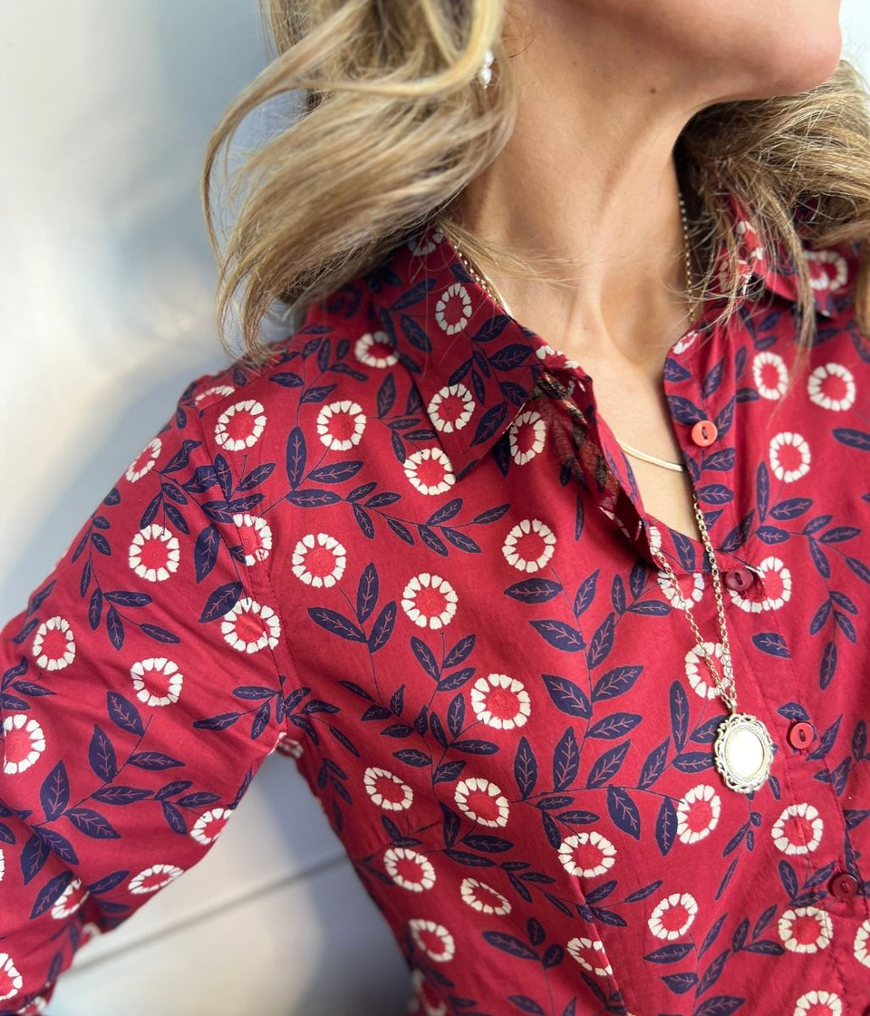 Red Dahlia Print Larissa Shirt