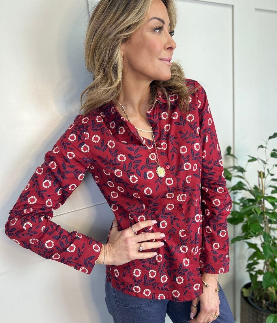 Red Dahlia Print Larissa Shirt