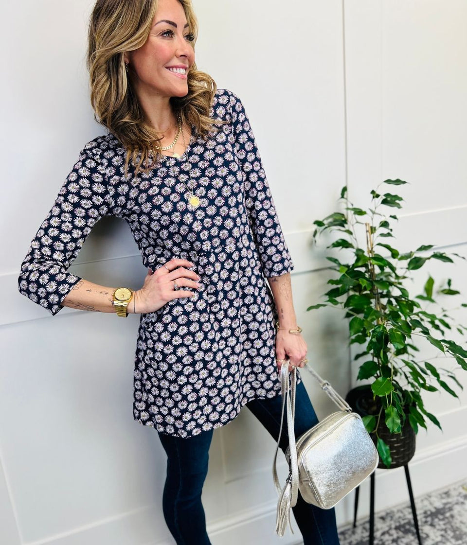 Navy Cloud Spotting Tunic Top