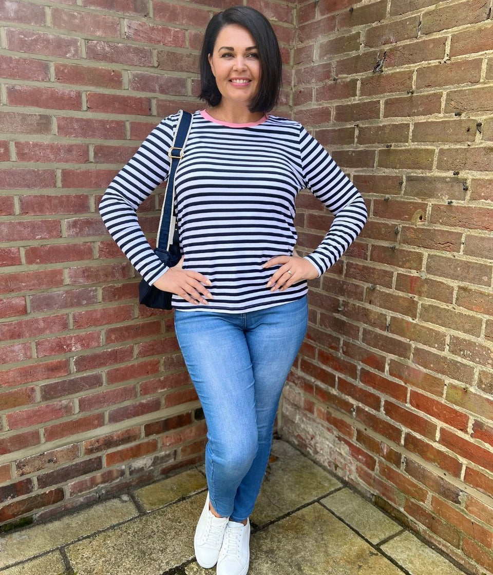 Navy Striped Pure Cotton Long Sleeve Top