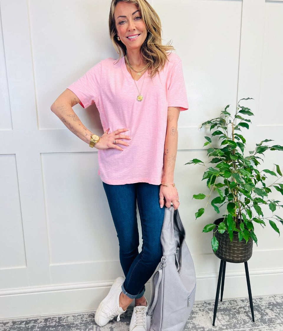 Pink V Neck Cotton Tee