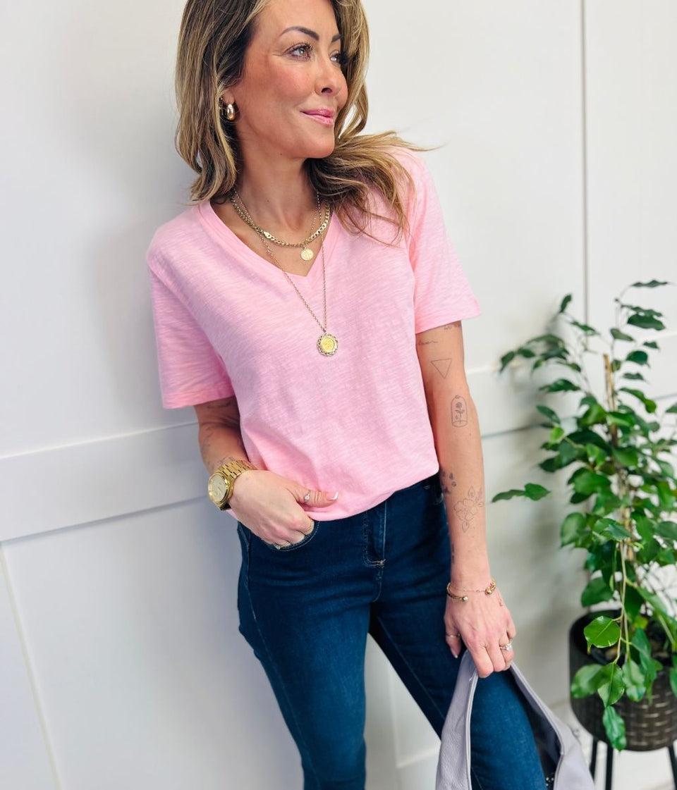 Pink V Neck Cotton Tee