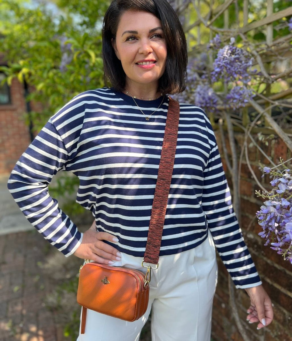 Navy Striped Relaxed Cotton Top