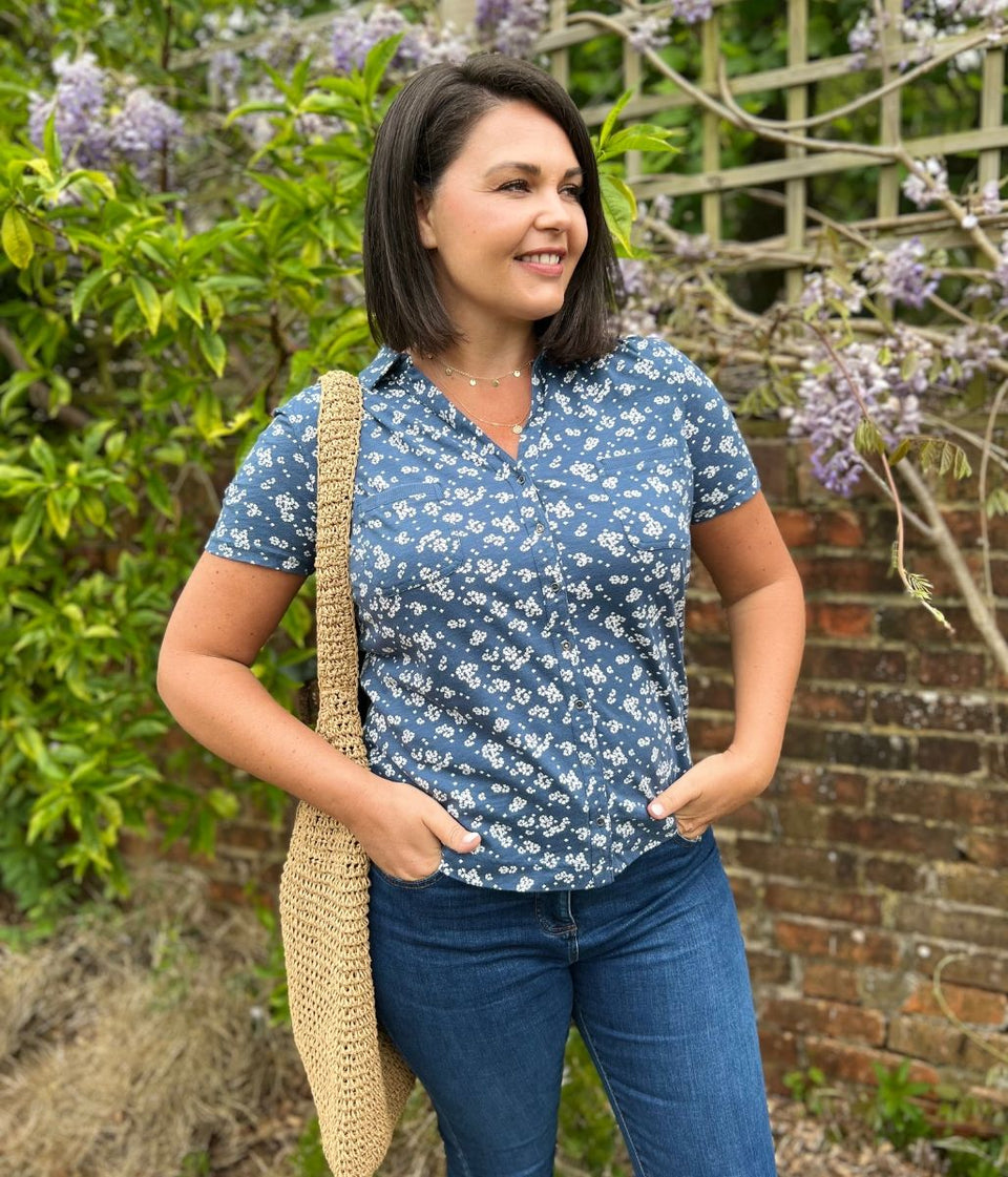 Blue Flower Jersey Shirt