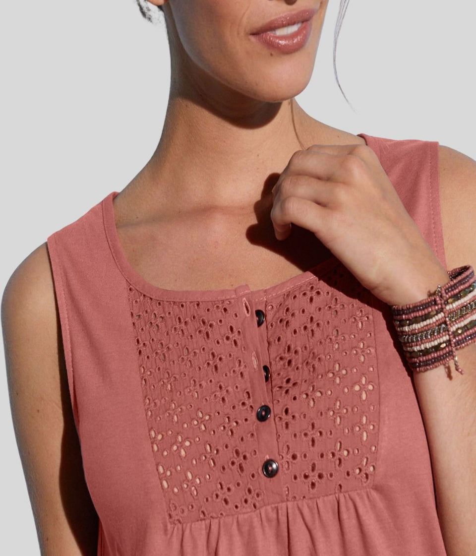 Pink Sleeveless Embroidered Top