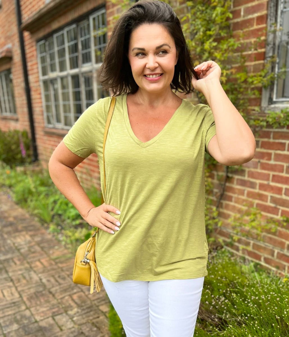 Olive V Neck Cotton Tee