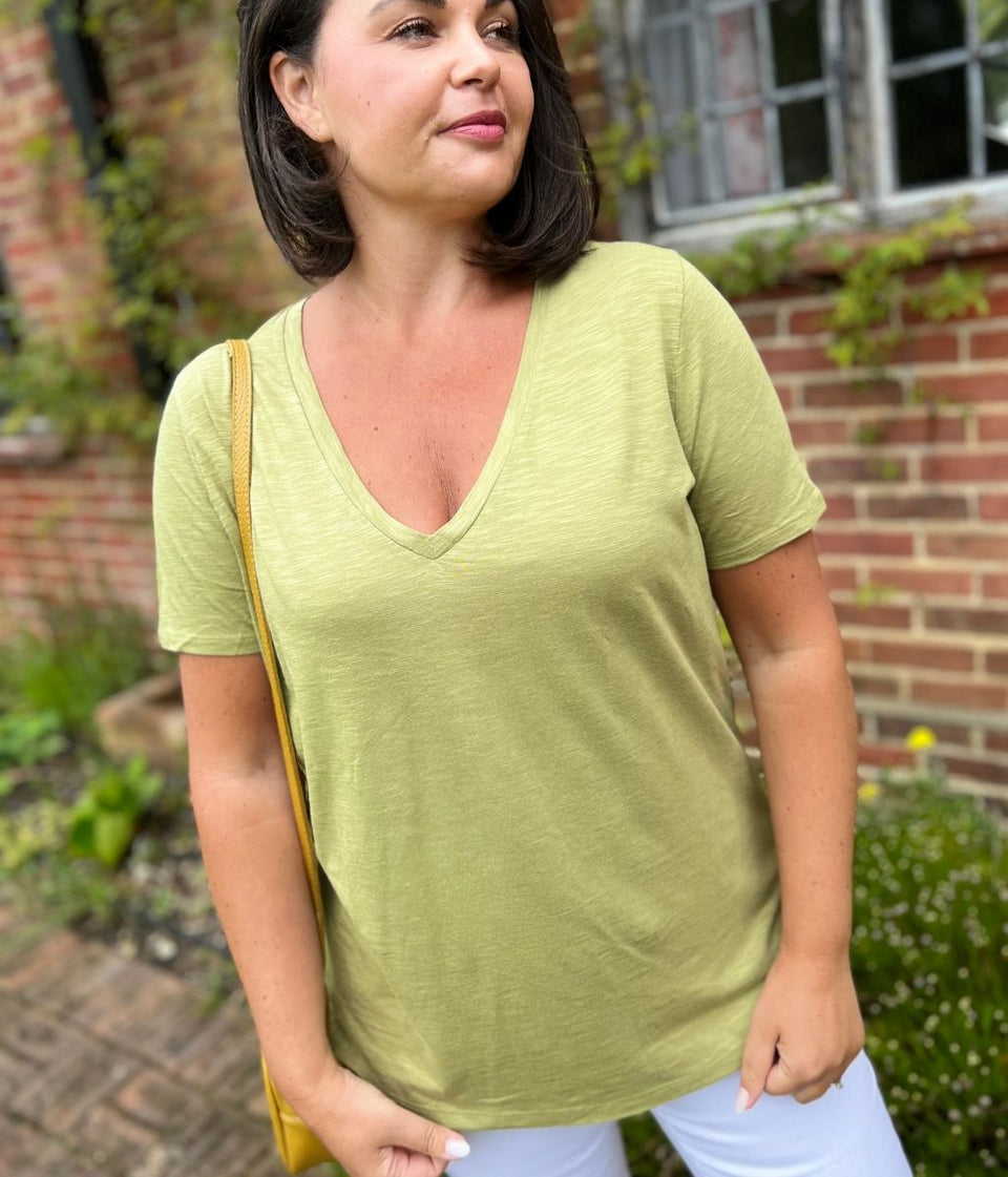 Olive V Neck Cotton Tee