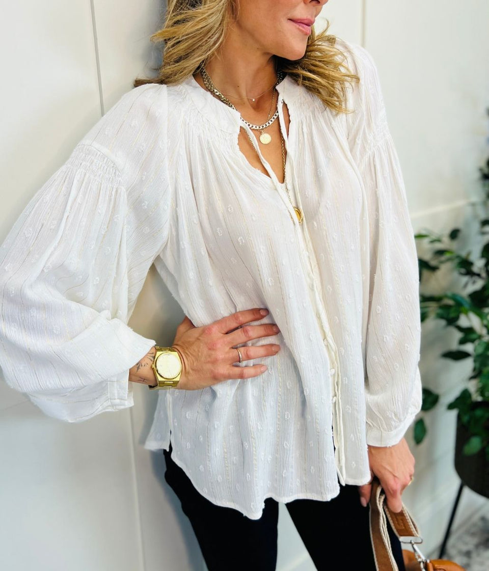 Ivory Dobby Spot Gold Thread Shirt