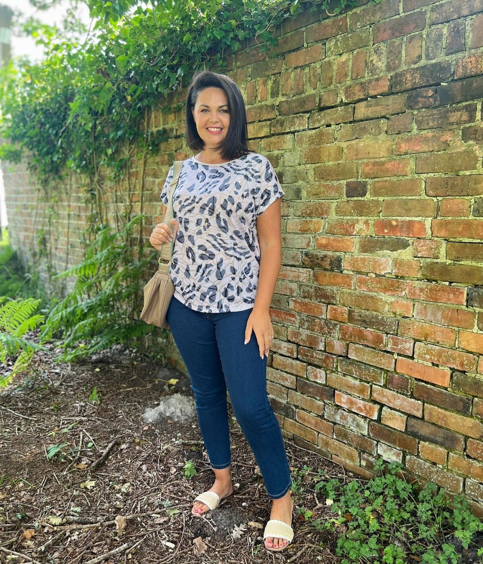 Brown Leopard Print Cap Sleeve Top