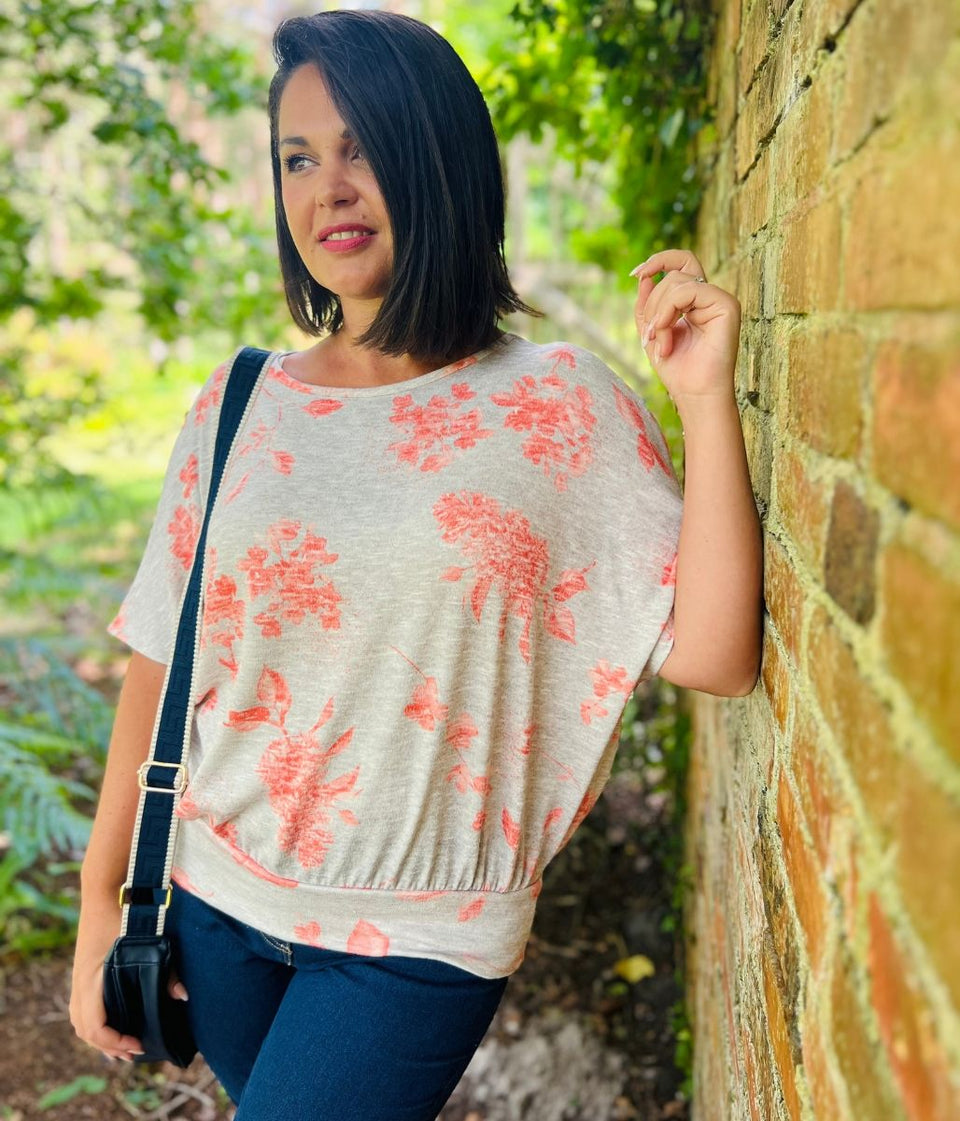 Grey Floral Gabbie Batwing Top