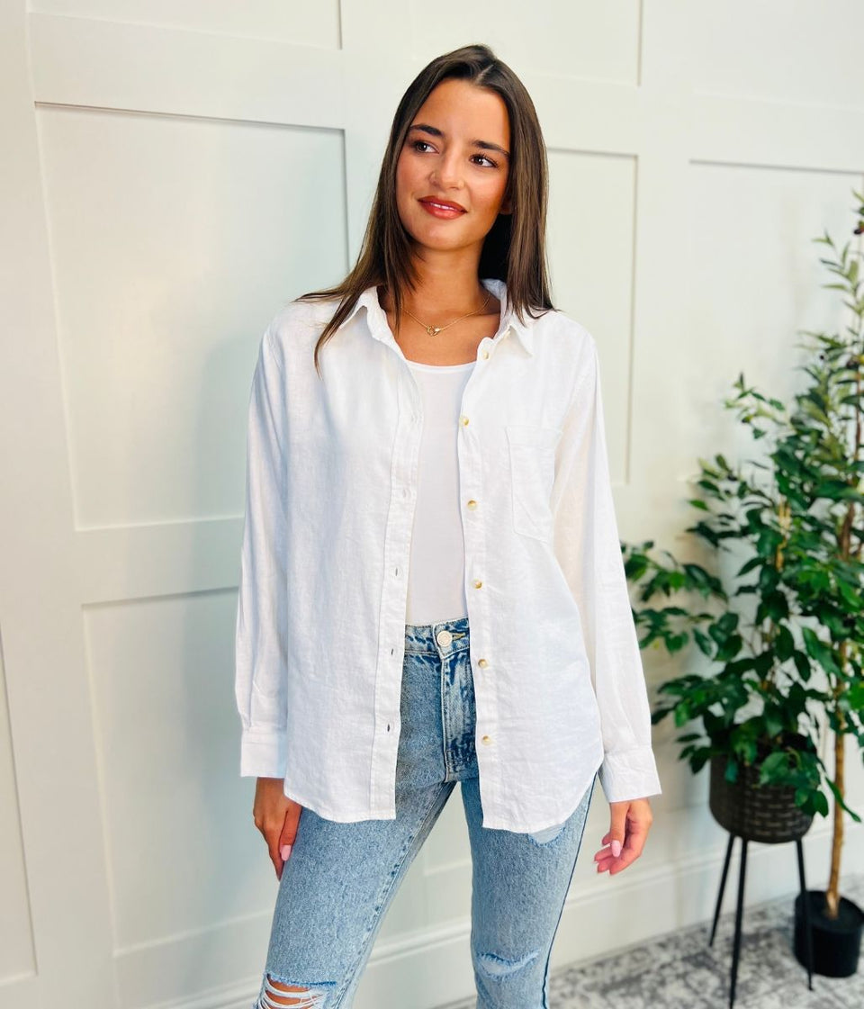 White Linen Blend Shirt