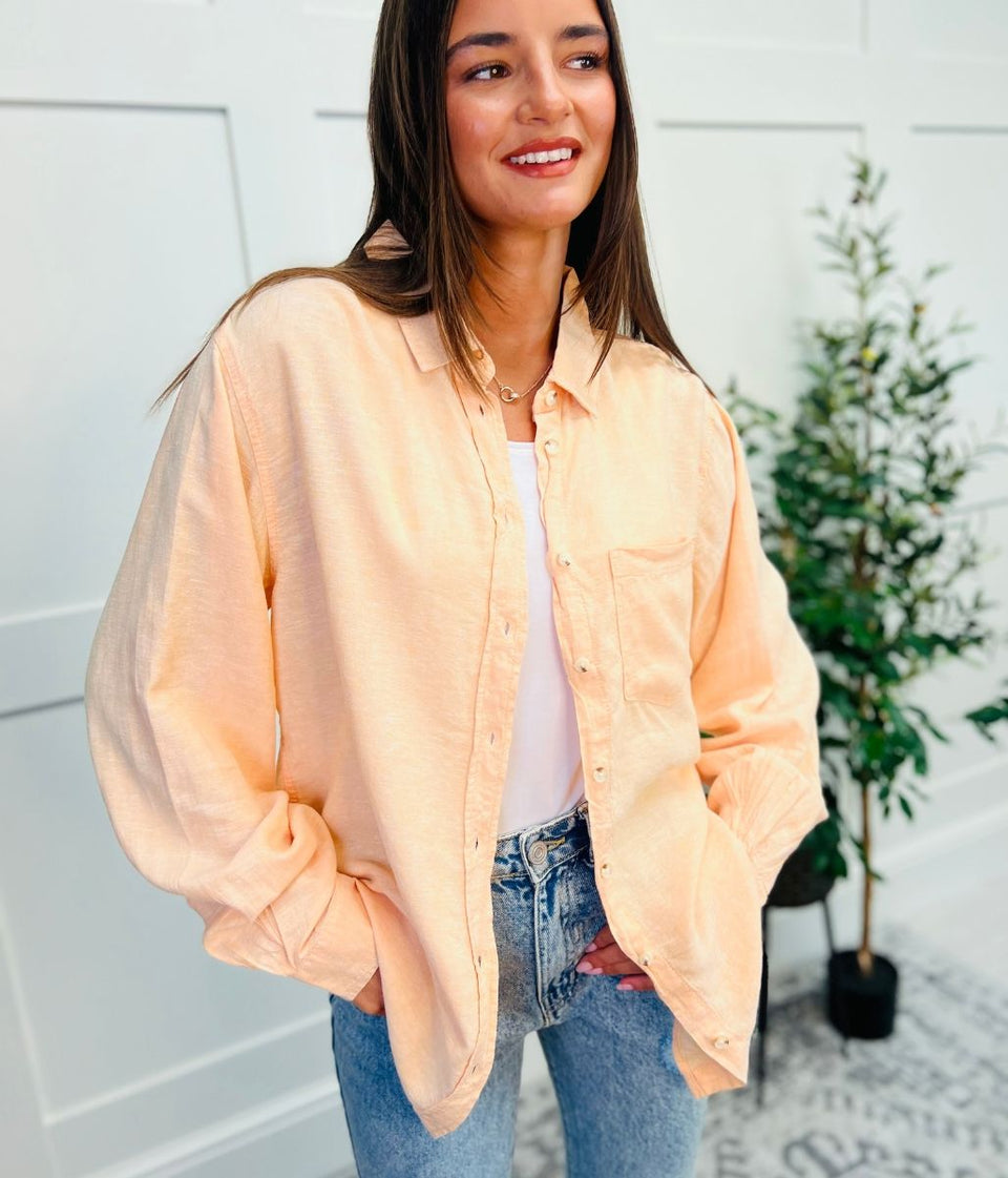 Peach Linen Blend Shirt