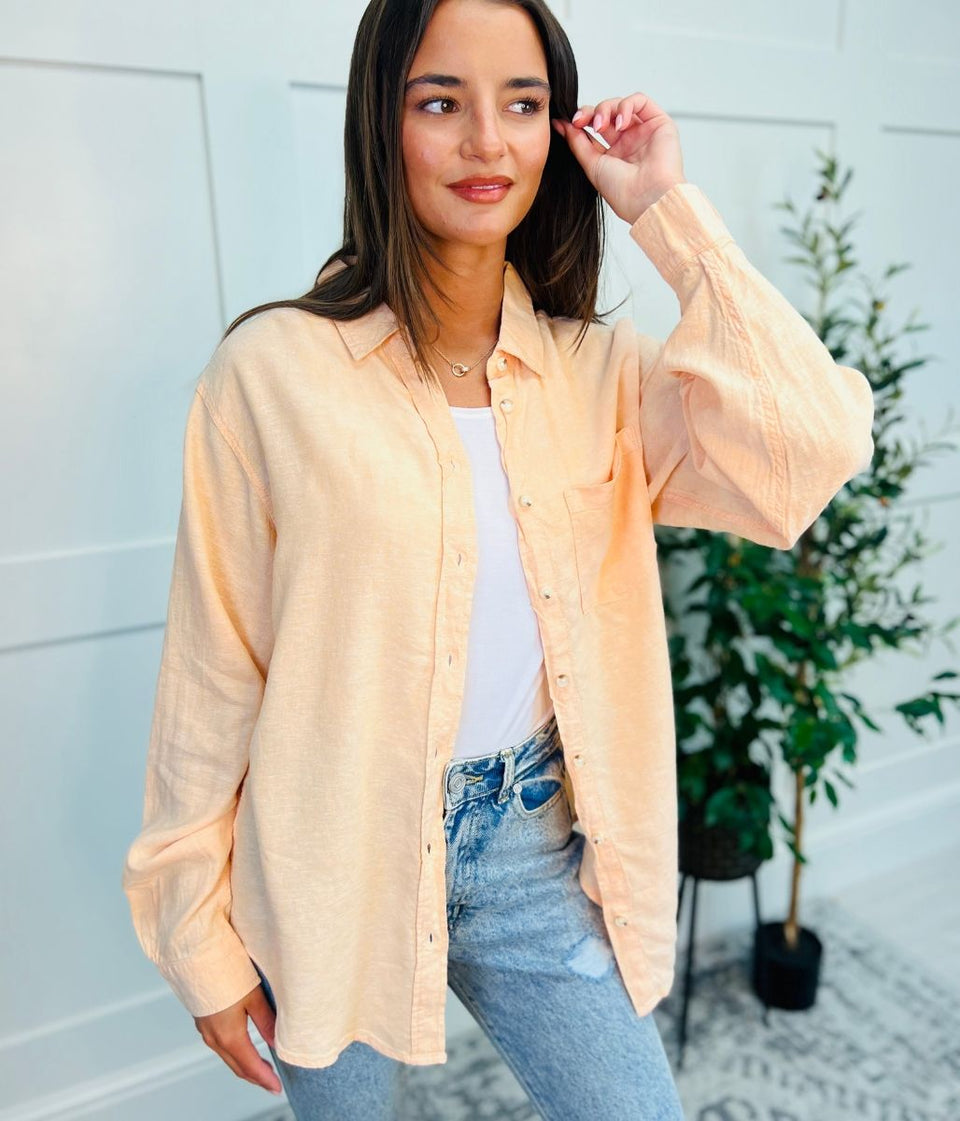 Peach Linen Blend Shirt