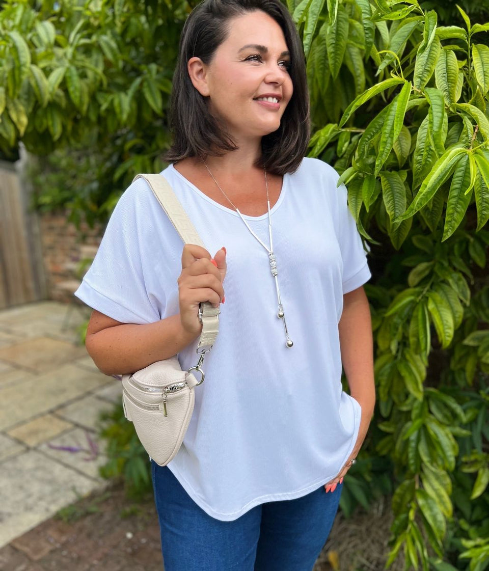 White Ribbed Necklace Top