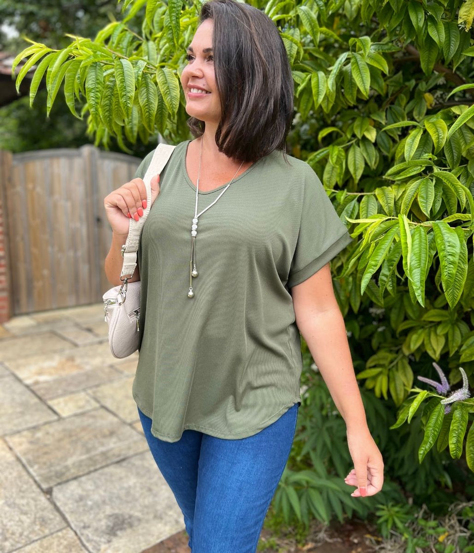 Khaki Ribbed Necklace Top