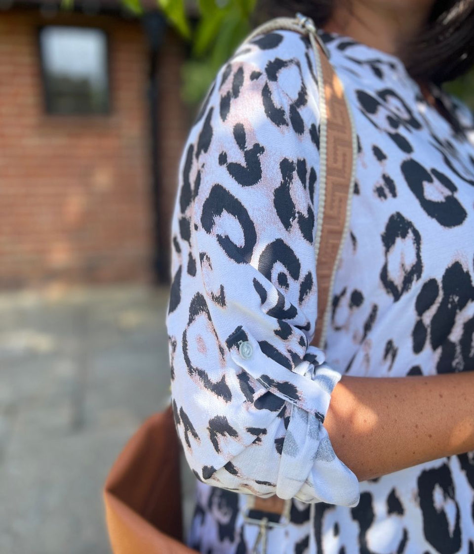 Ivory Notch Neck Leopard Print Blouse