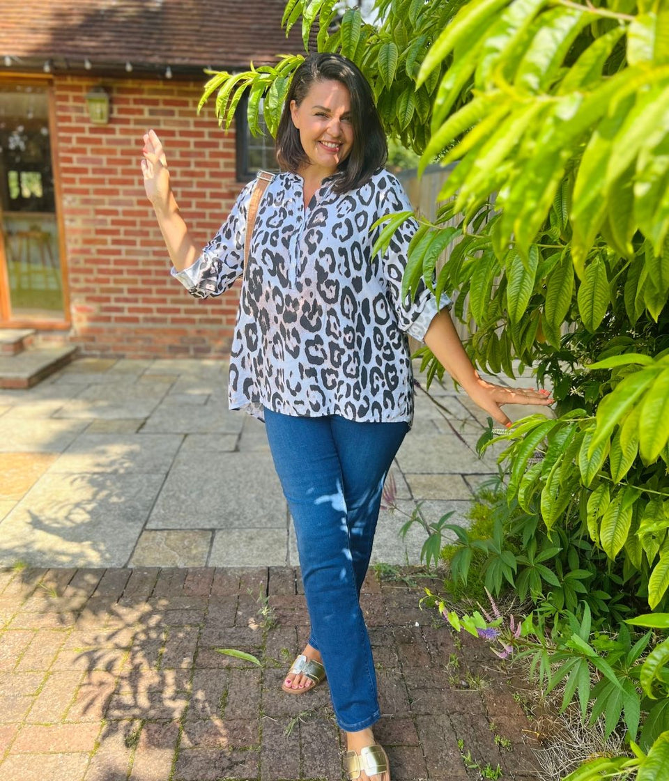 Ivory Notch Neck Leopard Print Blouse