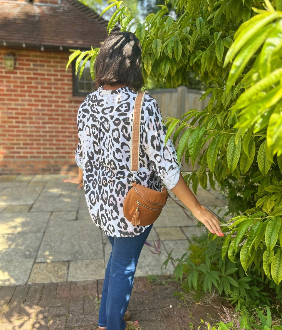 Ivory Notch Neck Leopard Print Blouse