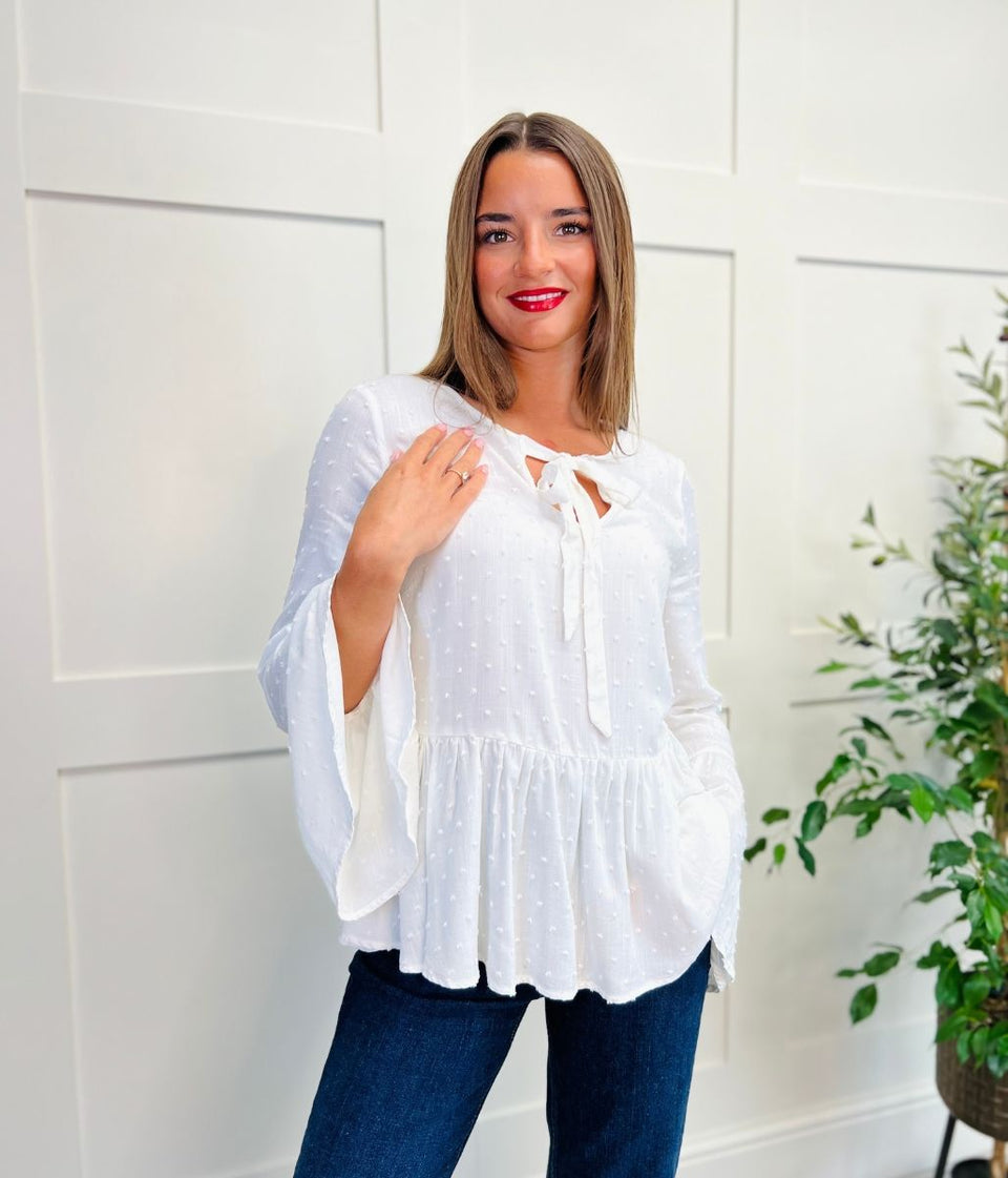 Ivory Tie Neck Dobby Blouse