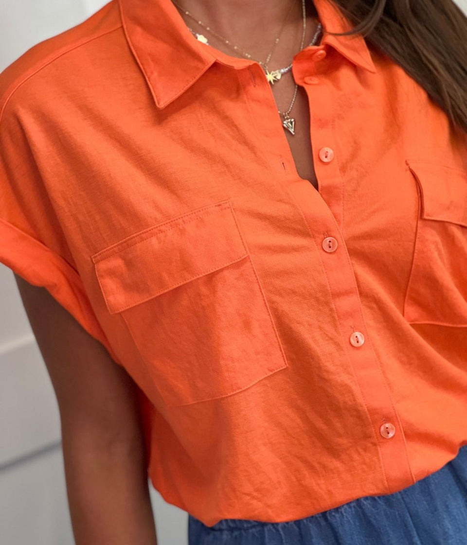 Orange Jersey Collared Shirt