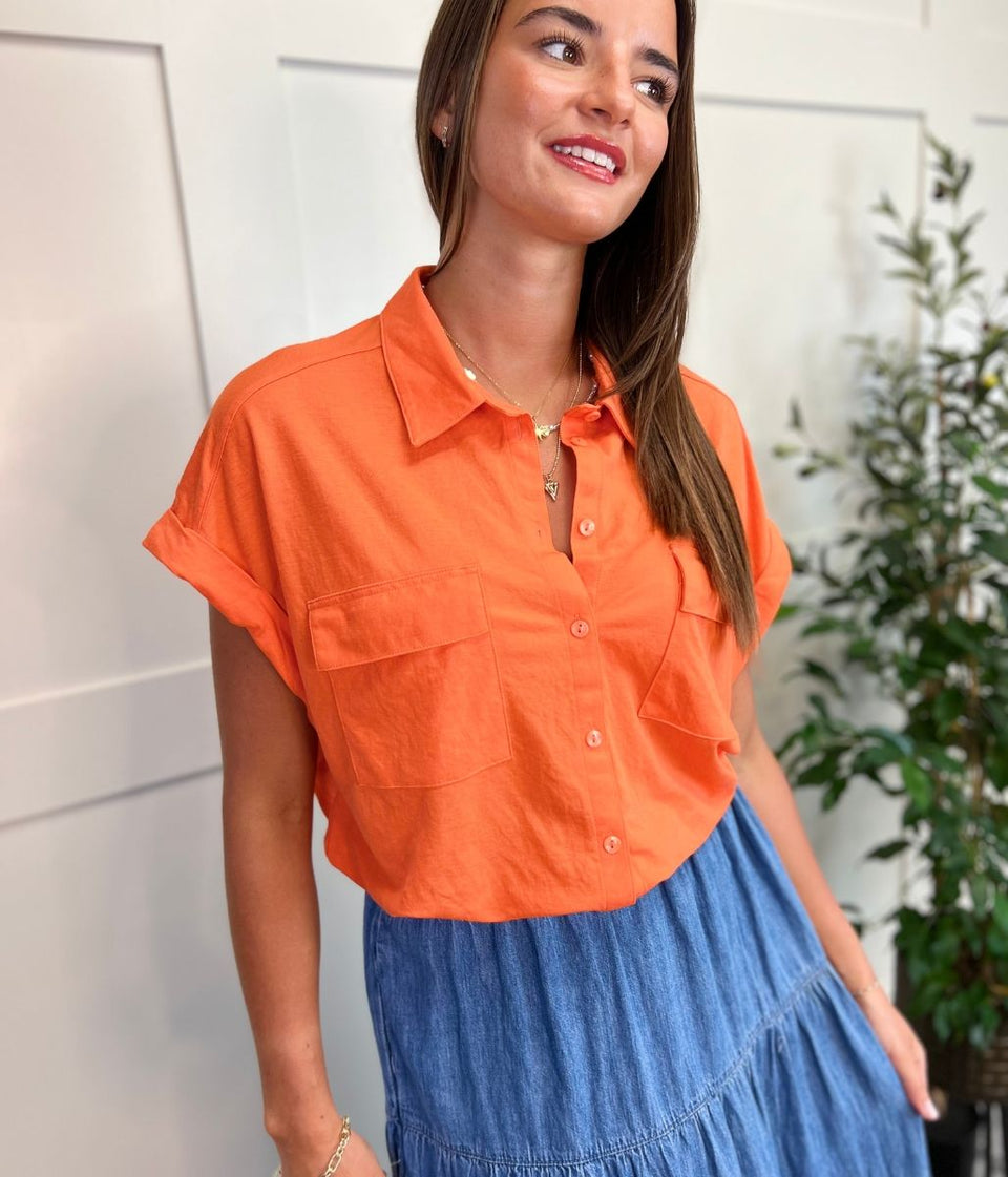 Orange Jersey Collared Shirt