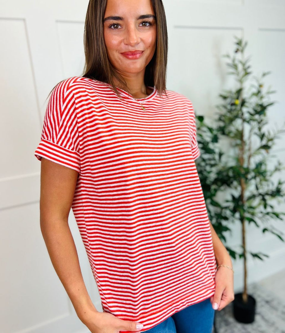 Red & White Stripe Linen Rich Top