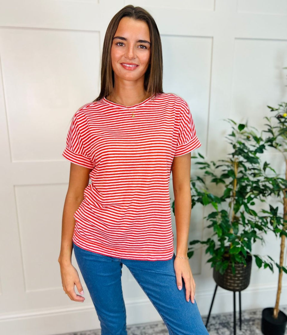 Red & White Stripe Linen Rich Top